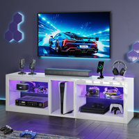 63" Glossy LED TV Stand for 70" TVs, Modern Gaming Center with Built-In Outlet & Adjustable Glass Shelves, versatle TV Console for Living Room or Bedr by Wrought Studio