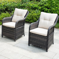 Emilie Wicker Patio Dining Armchair With Cushions by Red Barrel Studio