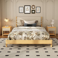 Wooden Platform Bed Frame Set with Upholstered Headboard and 2 Nightstands with Drawer,Scratch-resistant and Moisture-resistant. by Ebern Designs