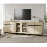 Modern TV Stand For Tvs Up To 100 Inch, 3 In 1 TV Console With Glass Doors And 2 Drawers, Entertainment Center With Adjustable Shelf For Living Room, by Latitude Run