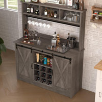 Farmhouse Coffee Bar Cabinet with Storage, 47” Wine Bar, Wine Racks for Dining Room kitchen