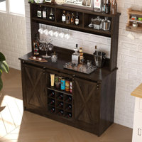Farmhouse Coffee Bar Cabinet with Storage, 47” Wine Bar, Wine Racks for Dining Room kitchen