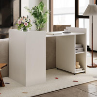 50" Foldable White Desk with Storage Shelves & Wheels, Engineered Wood by Ebern Designs