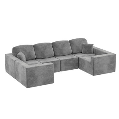 L-Shaped Modular Sectional Couch, Cloud U-Shaped Sectional Sofa with Wide Armrest by Latitude Run