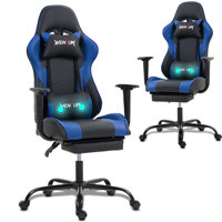 Reclining Gaming Chair with Footrest & Massage Lumbar Support, Ergonomic High-Back Racing Office Chair, PU Leather Computer Desk Chair with Head Pillo by Inbox Zero