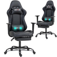 Reclining Gaming Chair with Footrest & Massage Lumbar Support, Ergonomic High-Back Racing Office Chair, PU Leather Computer Desk Chair with Head Pillo by Inbox Zero