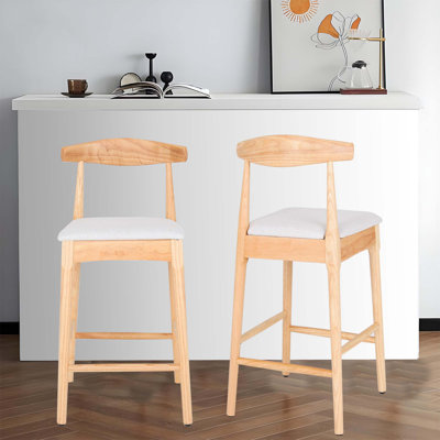 Mid-Century Modern Design Solid Wood 24 Inch Counter Stools with Upholstered Seats and Durable Wood Legs for Kitchen and Dining Areas by Corrigan Studio