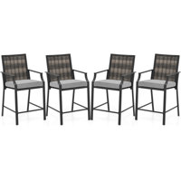 Patio Bar Stools Set of 4 w/ Armrest Fabric Seat & Heavy-Duty Metal Frame by Latitude Run