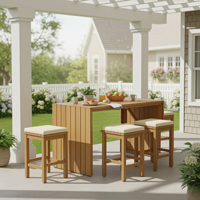 5-piece Acacia Wood Outdoor Bar Set With Cushions by Latitude Run