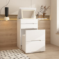 White Folding Vanity Dressing Table With Lighted Mirror & Storage Drawers by Brayden Studio