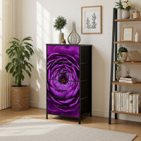 4 Drawer Vertical Storage Dresser shooting beautiful purple flower with Wood Top Fabric Pull Drawers by Ebern Designs