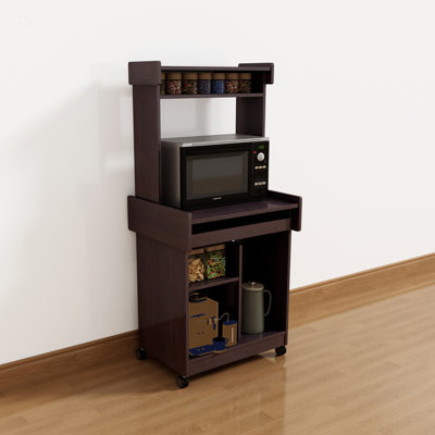 Microwave Cart Coffee Station Computer Cart on locking castors hutch gliding shelf by Ebern Designs