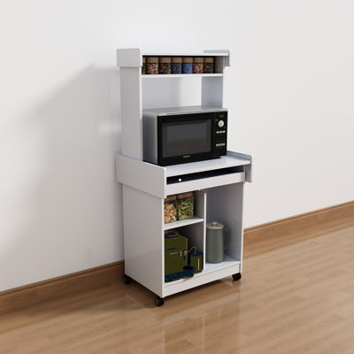 Microwave Cart Coffee Station Computer Cart on locking castors hutch gliding shelf by Ebern Designs