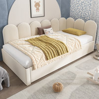 Upholstered Bed Daybed With Pull-Out Bed - Twin Size Single Sofa Bed For Guests - Space-Saving Design With Metal Slatted Frame, Beige