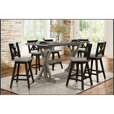 X-Based Counter Height Casual Dining Table with Spacious Top and Durable Design, Perfect for Modern Homes and Small Spaces. by Gracie Oaks
