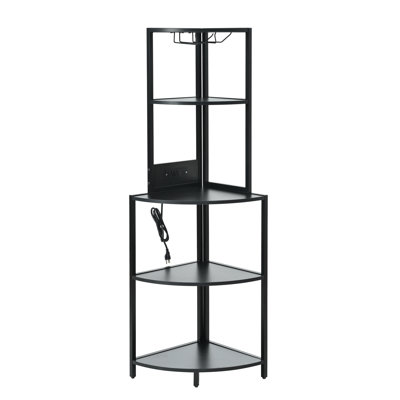 5 Tier Corner Shelf With LED Light And USB Plug, With Glass Holder, Tall Standing Shelf For Wall Corner, Narrow Bookshelf by Brayden Studio