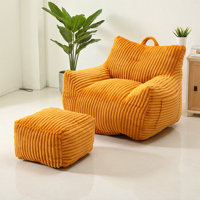 Giant Plush Bean Bag Chair with Armrests and Footstool - Comfy Beige Beanbag Chaise Lounge for Adults and Kids, Indoor & Outdoor Use