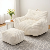 Giant Plush Bean Bag Chair with Armrests and Footstool - Comfy Beige Beanbag Chaise Lounge for Adults and Kids, Indoor & Outdoor Use by Trule