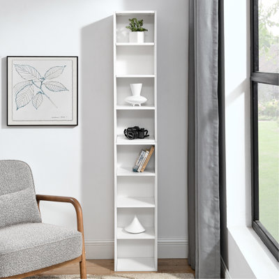8-Tier Media Tower Rack, CD DVD Slim Storage Cabinet With Adjustable Shelves, Tall Narrow Bookcase Display Bookshelf For Home Office, Multi-Functional