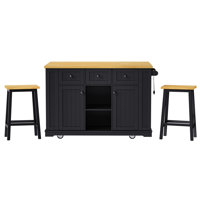 53Inch Large Kitchen Island With 2 Bar Stools, Power Outlet,Door Internal Storage Rack, Kitchen Storage Cart On 5 Wheels With Drop Leaf, 5 Open Side R by Lark Manor