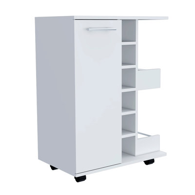 Bar Cart, One Cabinet With Division, Six Cubbies For Liquor, Two Shelves by Latitude Run