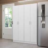 Kitchen Pantry Set Storage Cabinet 4 Doors 8 Utility Shelves 47"L Wooden Organization Unit for Kitchen 6 Adjustable Shelves Anti Tipping