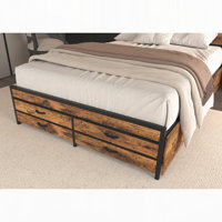 Bed Frame with 8 Storage Drawers, LED Headboard with Charging Station