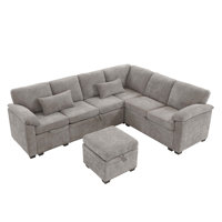 97 Inch L-Shaped Corner Sectional Sofa Couch With Seat And Storage Ottoman,Chenille Fabric Corner Couch With 7 Seats & 2 Pillows For Living Room by Latitude Run