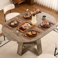 Extendable Round Dining Table for 4–8, Wood Base with Storage Shelf by Ebern Designs