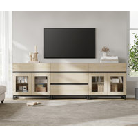 3 In 1 TV Stand For Tvs Up To 100 Inch, Modern TV Console With Glass Doors And 5 Drawers, Media Console With Adjustable Shelf For Living Room, Bedroom by Latitude Run
