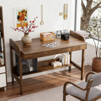 Manual Adjustable Height Solid Wood Standing Computer Desk With Drawers & Cable Hole