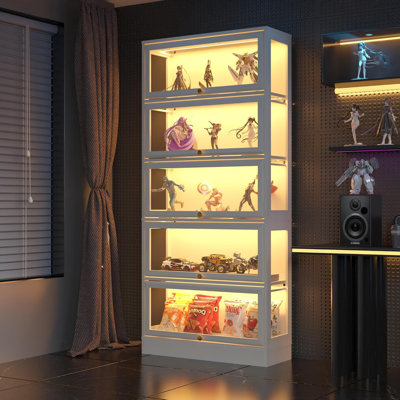 Display Cabinet With Acrylic Glass Doors,5-Tiers Curio Cabinet With LED Lighting For Collectibles, Collectibles Toy Organizers Rack & Display Shelf D by Wrought Studio