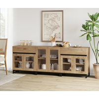 Storage Cabinet With Glass Doors, 3 In 1 Modern Sideboard With Adjustable Shelves And 2 Drawers, Coffee Bar Cabinet For Living Room, Kitchen by Wrought Studio