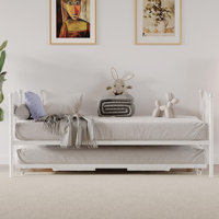 Twin Size Metal Daybed with Trundle Heavy Duty Sofa Bed Frame with Rustic Wood Headboard by 17 Stories