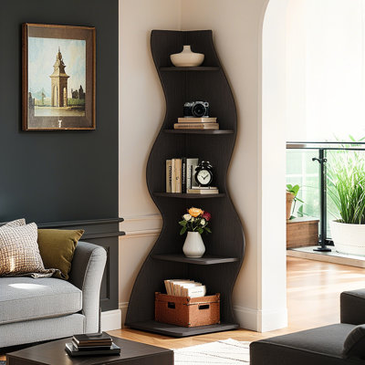 5-Tier Corner Bookcase, Unique Geometric Design Bookshelf