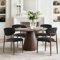 Mid-Century Modern Upholstered Dining Chairs with Wood-Grain Metal Legs by Corrigan Studio
