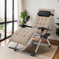 Patio Black Folding Zero Gravity Chair With Cushion by Arlmont & Co.