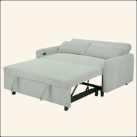 57.48" Pull-Out Sofa Bed Convertible Couch 2 Seat Loveseat Sofa Modern Sleeper Sofa With Two Throw Pillows And USB Ports For Living Room by Latitude Run