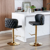 Swivel Barstools Adjusatble Seat Height With Gold-Plating Base, Classic Velvet Upholstered Bar Stools With The Whole Back Tufted, For Home Pub And Kit by Mercer41