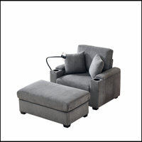 Oversized Chaise Lounge Chair with Ottoman and Storage, Comfy Corduroy Upholstery, Cup Holder, Mobile Phone Stand, USB Port, Reclining Function by Latitude Run