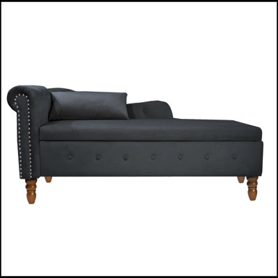 Chaise Lounge Indoor with Storage & Pillow, Upholstered Rolled Arm Chesterfield Style for Sleeping and Relaxation by Mercer41