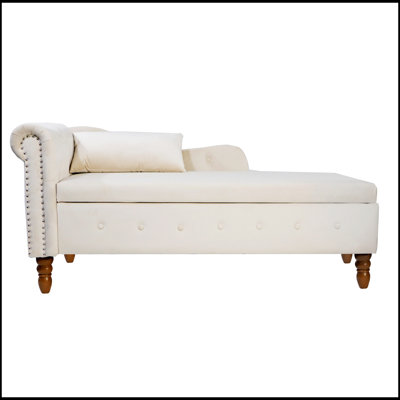 Chaise Lounge Indoor with Storage & Pillow, Upholstered Rolled Arm Chesterfield Style for Sleeping and Relaxation by Mercer41