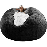 6 Ft Round Bean Bag Chair Cover – Soft Fluffy Velvet Sofa Bed Cover With Elastic & Zipper, Washable Lazy Sofa Cushion For Living Room & Bedroom, Snow by Ebern Designs