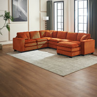 U Shaped 6-Seat Sectional Sofa Couch With One Ottoman And Three Toss Pillows
