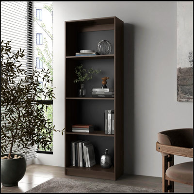 Stained Walnut Flat Bookcase with Open Storage and 4 Shelves, Perfect for Modern and Traditional Decor by Latitude Run