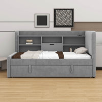 Twin Size Upholstered Daybed – Trundle, Storage Shelves, USB & Outlet Included