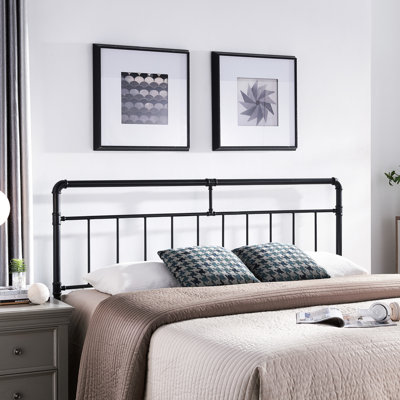 King Size Bed Headboard Featuring Iron Tube Frame, Piped Design, Flat Black Color, 76.26 In Depth Headboard, Finish, Industrial Accents, 1.97 Width
