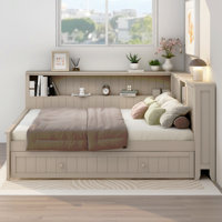 Full Size Wood Daybed With Storage Shelves And Trundle