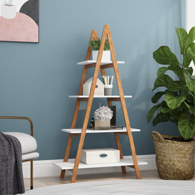 Solid Bamboo Wood Oxford "A" Frame Ladder Display Bookshelf by George Oliver