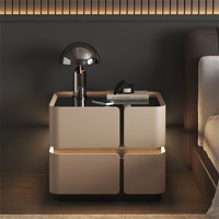 Medieval Style Leather Double Drawer Bedside Table, Minimalist Larch Wood Nightstand With Storage Cabinet For Elegant Bedroom Decor